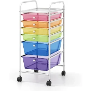 6-Drawer Rolling Storage Cart - Classroom Organization on Wheels w/Removable Plastic Drawers, Mobile Art Craft Cart