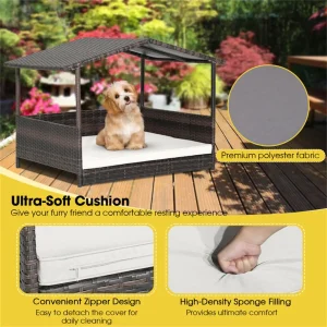 Waterproof Outdoor Dog House with Canopy and cushion