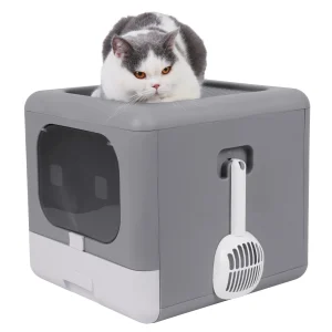 Foldable Cat Litter Box with Scoop and Tray