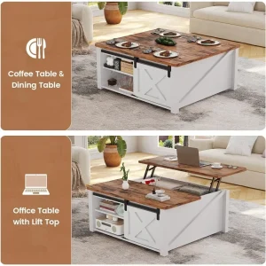 31.5" Lift Top Coffee Table with Storage, Square Coffee Tables for Living Room, Farmhouse Coffee Table with Large Hidden Storag
